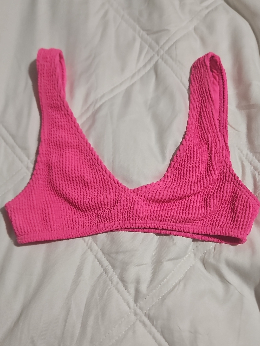 Textured Hot Pink Scoop Bikini Top - Supportive Swim Bralette